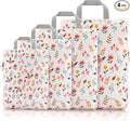 Gonex Compression Packing Cubes, 4pcs Expandable Storage Travel Luggage Bags Organizers (Floral Pink)