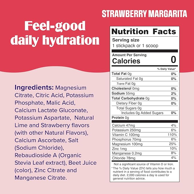 Ultima Replenisher Daily Electrolyte Powder – Strawberry Margarita, 16 Stickpacks – Zero Sugar Hydration Packets with 6 Key Electrolytes and Trace Minerals – Sugar Free & Keto Friendly Drink Mix