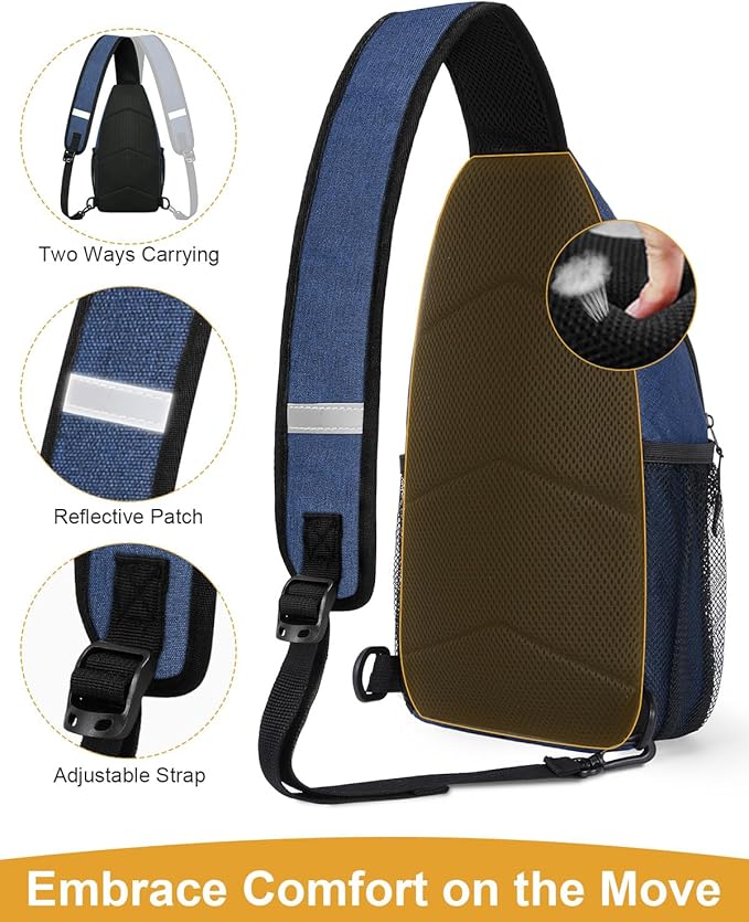 Pritent Crossbody Bags for Women Man Waterproof Sling Bag Backpack Trendy Casual Cross Body Bag with Convertible Shoulder Strap Chest Bag for Camping Hiking Travel Essentials (Blue, Medium)