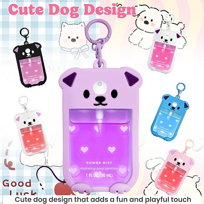 Puppy Silicone Case for Touchland Hand Sanitizer Spray 1 floz (30ml), Cute Dog Cover with Keychain & 5 Charms