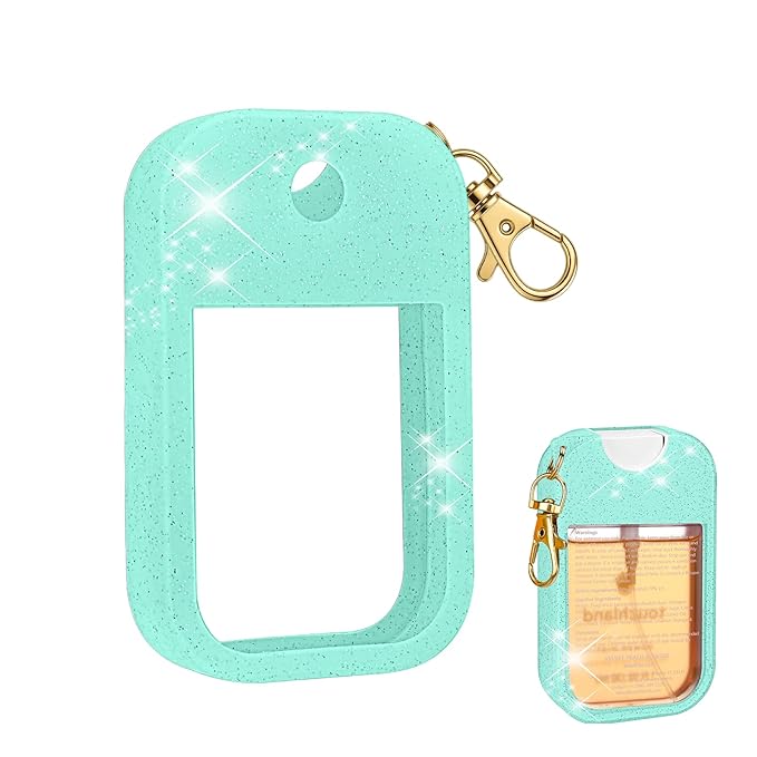 AIERSA Hand Sanitizer Spray Glitter Case Compatible with Touchland, Silicone Hand Sanitizer Case Holder with Keychain for Touch Land Mist 1FL. OZ(Glitter Sequin Green)