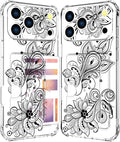 Compatible with iPhone 17 Pro Case Card Holder for Women Cute Design,Wallet Phone Cases Transparent Cool Kawaii Protective (Clear Black Henna Flower)