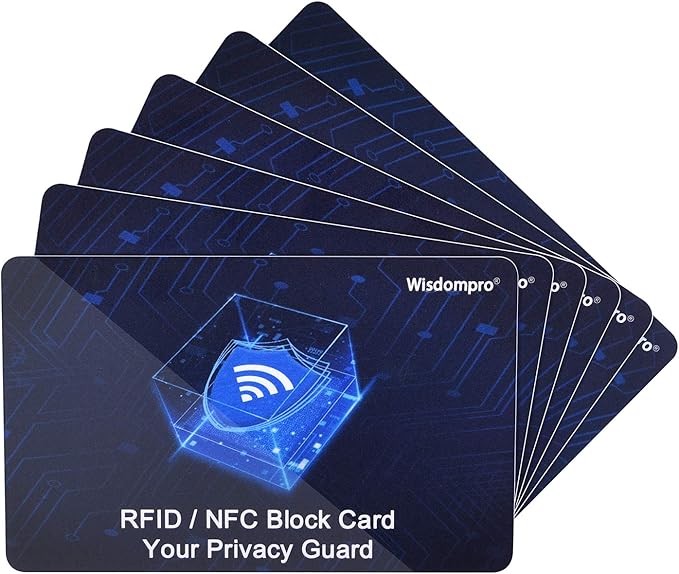Wisdompro RFID Blocking Cards, 6 Pack Contactless NFC Bank Debit Credit Card Passport Protector Blocker for Men & Women, Entire Wallet & Purse Shield - Blue