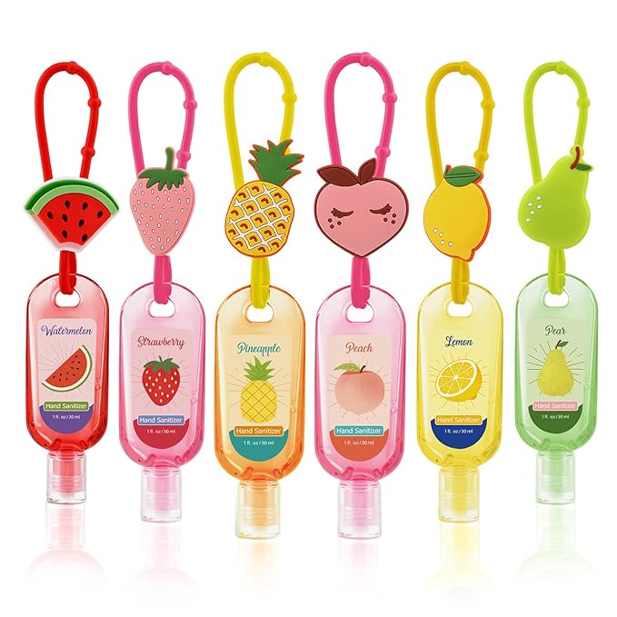 6 Pcs Hand Travel Size with Silicone Lanyard 1 Fl oz Gel Mixed Scent Mini Pocket Hand Bulk for Adult Backpack Travel Outdoor Home Friends Office Coworker Gifts