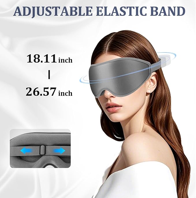 3D Deep Contoured Zero Pressure Sleep Eye Mask for Men & Women, Blackout Blindfold with Adjustable Strap for Travel, Home, Nap (Gray)