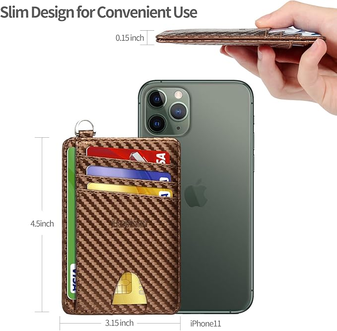 EcoVision Slim Minimalist Front Pocket Wallet, RFID Blocking Credit Card Holder Wallet with Detachable D-Shackle for Men Women