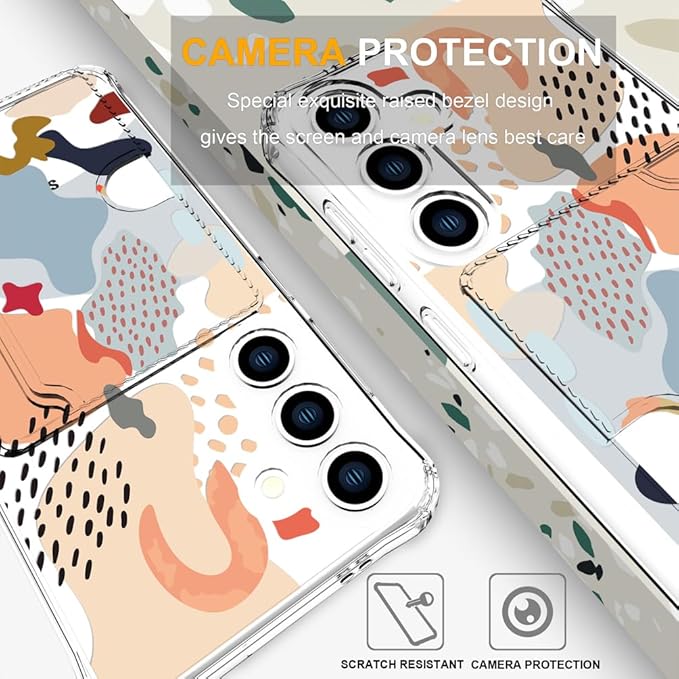 Compatible with Samsung Galaxy S24 / S25 Case Card Holder for Women Cute Design,Wallet Phone Cases Transparent Cool Kawaii Protective (Clear Abstract Art)