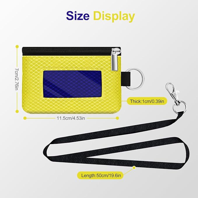 Minimalist RFID Blocking Small Wallet with ID Window,WaterResistant Zip Id Case Wallet with Lanyard Keychain for Cards,Cash,Travel,Women,Men (Lemon Yellow/Sapphire Blue)