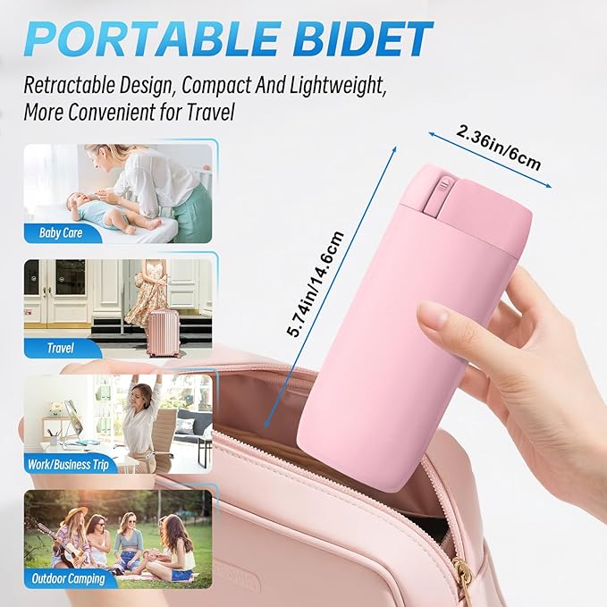 Portable Bidet for Travel, Floranest Rechargeable Electric Travel Bidet Sprayer with Adaptor, Suitable for Travel, Camping and Home Use, with Powerful Cleaning Power