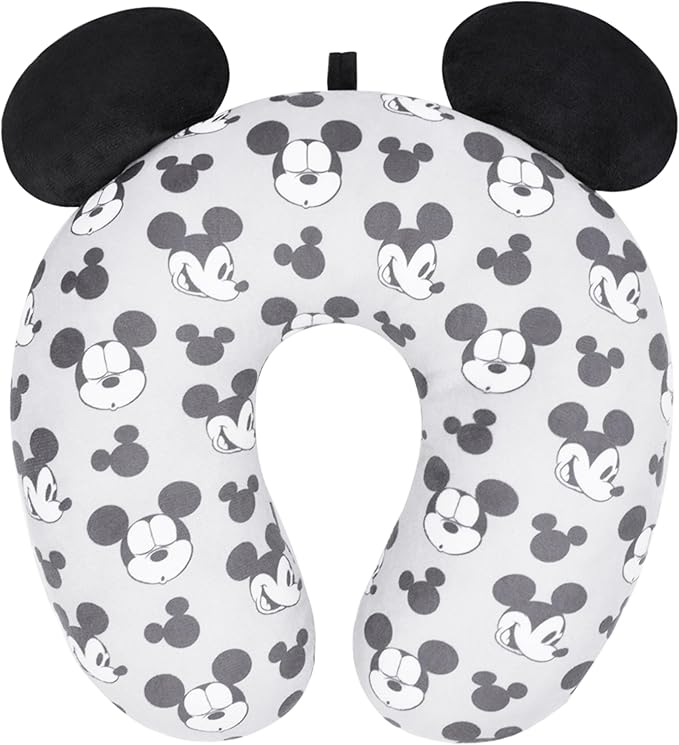 FUL Disney Mickey Mouse Travel Neck Pillow for Airplane, Car and Office Comfortable and Breathable, Grey