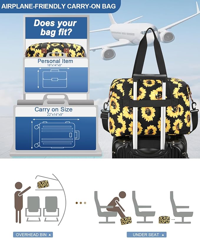 Pritent Travel Duffle Bag, Waterproof Weekender Overnight Hospital Bags for Women Men with Toiletry Bag Lightweight Carry on Personal Item Duffle Gym Bag for Travel, Airplanes, Sports