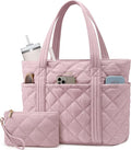 LOVEVOOK Puffer Tote Bag for Women, Puffy Work Handbag with Cup Holder, Travel Carry On Bag with Zipper for Teacher Nurse Gym
