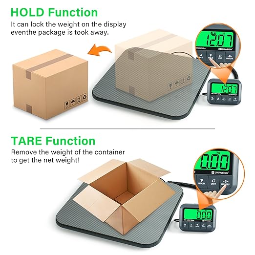UNIWEIGH Digital Postal Scale 440lb,High Accuracy 0.35oz Shipping Scale for Packages with Hold/Tare/Count,Commercial Package Scale for Small Business,Postage Scales for Shipping Packages/Luggage,Grey