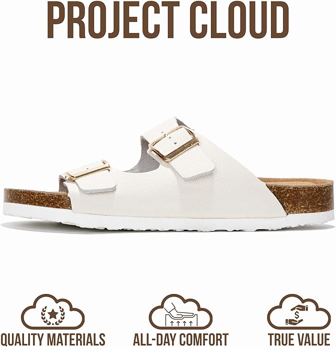 Project Cloud 100% Genuine Leather Flat Sandals For Women 2026 Cork Footbed Womens Sandals with Memory Foam and arch support Vacation Essentials Slides for Women Footwear (Venita)