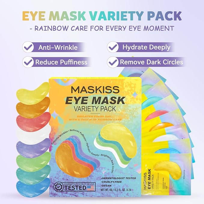 Maskiss Under Eye Patches Variety Pack (24 Pairs), Mothers Day Gifts for Mom, Eye Masks for Dark Circles Puffy Eyes With 8 Colors (3 Pairs/Color), Vegan Skin Care Gifts for Women