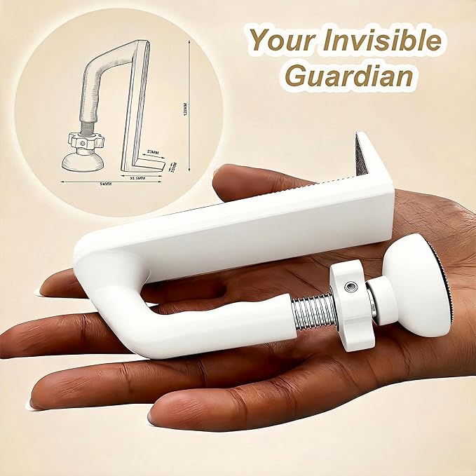 Portable Hotel Door Lock Stopper Travel Security Brace Safety, No Drill Stop Bar Fits Inward Swinging Doors Safety Self Defense Personal Protection for Apartment, White, 1 Pack