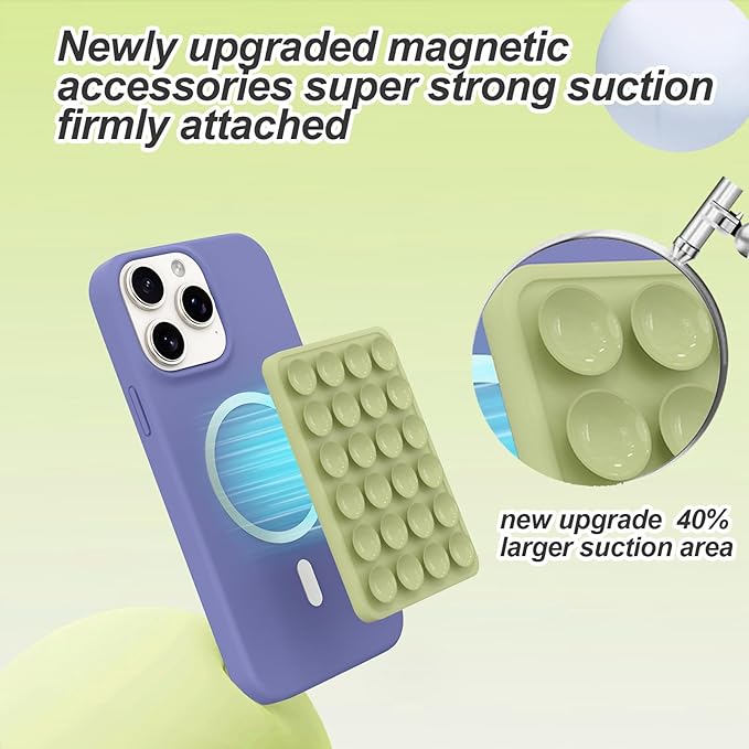 Magnetic Suction Phone Mount for MagSafe Case,Silicone Sticky Phone Grip Holder for iPhone,Removable Hands-Free Selfie/Video for TikTok & Instagram Influencer/Creator (Green)