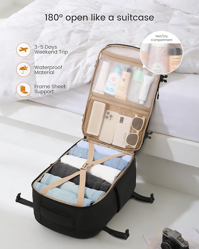 LOVEVOOK 50L Travel Backpack for Women, Airline Approved Carry On Backpack with 2 Packing Cubes, Waterproof Personal Item Bag Fits 17" Laptop, TSA Traveling Essentials Weekender Overnight Backpack