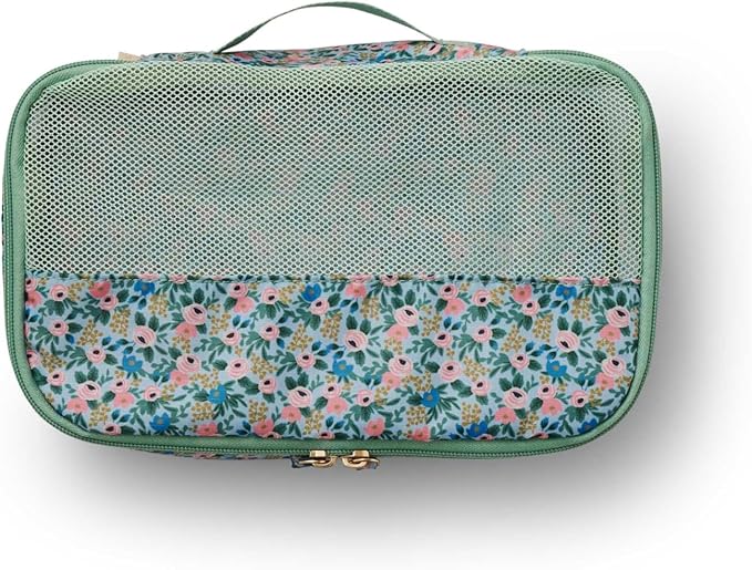 RIFLE PAPER CO. Soft Sided Packing Cubes Set of 3. Includes Small, Medium, Large and a Laundry Bag, Travel Must Have Accessory, Stylized Pattern, Floral Rosa