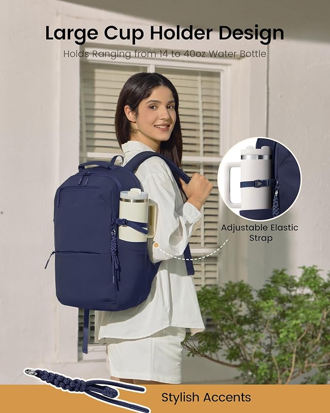 LOVEVOOK Laptop Backpack for Women Men with Giant Tumbler Holder - 15.6Inch Work Computer Travel Backpack with Laptop Compartment, Water Resistant, Cute Commuter College Teacher Nurse Purse Bag, Blue