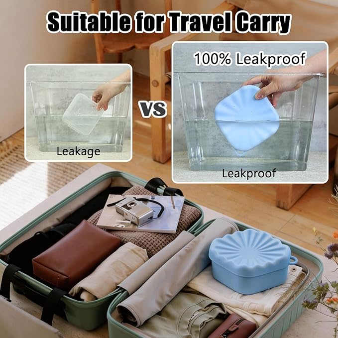 Travel Soap Case, Leakproof Soap Box Container, Square Shampoo Bar Case with Draining Layer, Slip-Resistant Portable Bar Soap Holder for Travel, Camp, Gym (Light Blue)