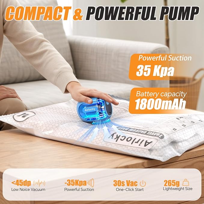 Travel Vacuum Storage Bags with Pump, 12 Pack Carry-on Compression Packing Bags + Portable Electric Pump, 80% Space Saver of Clothes, Vacuum Seal Bags for Clothing Travel Luggage