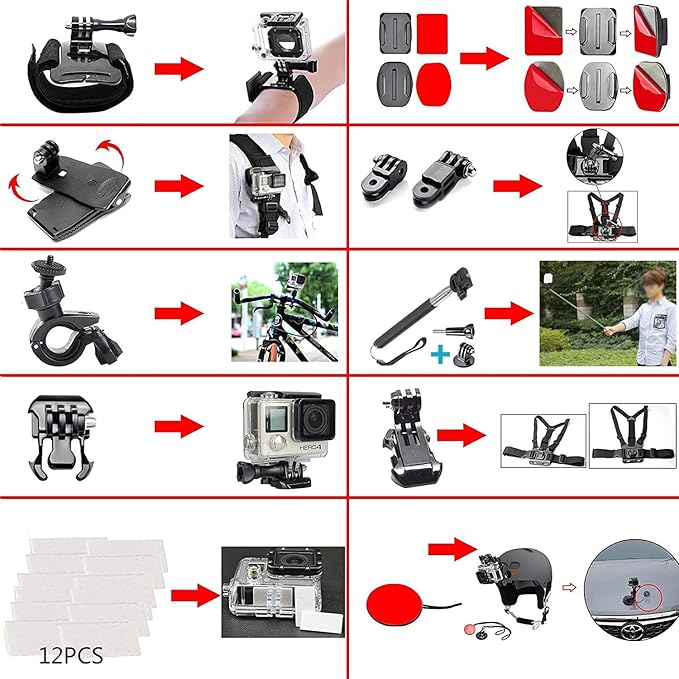 60 in 1 Camera Accessories Kit Compatible with GoPro Hero 13 12 11 10 9 8 7 6 /Session 5/Hero 4/3+/3/2/1, Insta360, DJI Osmo Action, AKASO, APEMAN, Campark, SJCAM