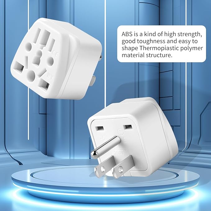 2 Pack US Travel Plug Adapter, 3 Prong Grounded USA Wall Plug Wall Outlet Power Charger Converter (White)