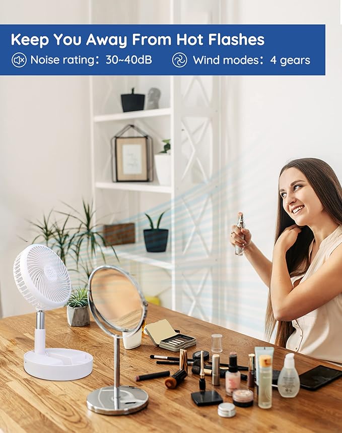 Primevolve Battery Operated Fan,Portable Rechargeable USB Floor Table Desk Fan with Adjustable Height, 4 Speed Settings Pedestal Fan for Bedroom Camping Travel,White 7.7"