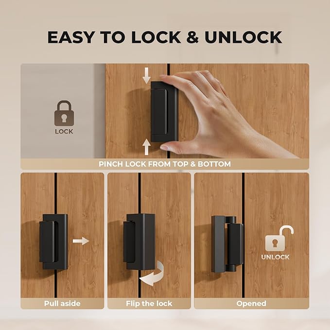 4 Pack Home Security Door Reinforcement Lock, Childproof Safety Door Lock Latch Stopper, Removable Screw-Mounted, Prevent Home Unauthorized Entry, Aluminum Construction, Withstands 800 lbs