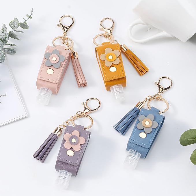 4Pcs Hand Sanitizer Keychain, 30ml Refillable Portable Hand Sanitizer for Toiletry Lotion Liquid Soap Shampoo