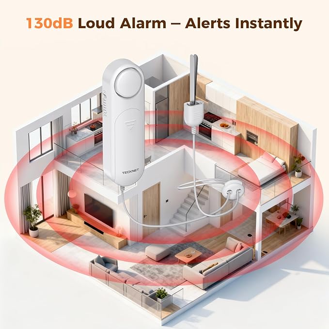 TECKNET Door Alarm for Door Handle, 130dB Door Alarms When Opened & Window Alarms, No-Drill Travel Door Security Device with Lanyard, Door Sensor Alarm for Home, Apartment & Hotel
