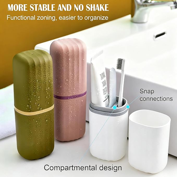 Portable Travel Toothbrush Holder: 2-in-1 Dustproof Toothbrush Travel Case with Rinse Cup, Travel Toothbrush & Toothpaste Containers for Camping, Hiking, School, Business Trip