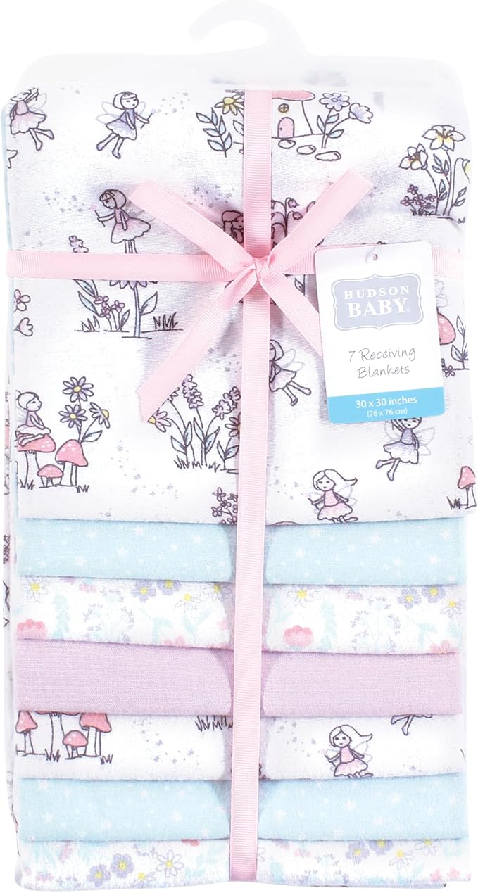 Hudson Baby Unisex Baby Cotton Flannel Receiving Blankets Bundle, Garden Fairies, One Size