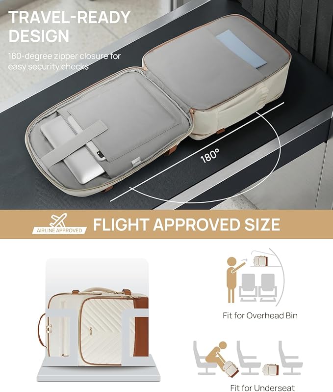 Telena Travel Backpack for Women, 15.6 inch Laptop Backpack TSA Carry on Backpack Personal Item Size Flight Approved Travel Bag Daypack with Multi-Pockets for Work, Travel, Business, Beige-Brown