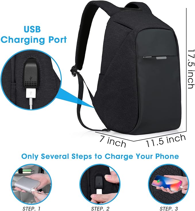 oscaurt Anti Theft Backpack 15.6 Inch Laptop Travel Backpack with Hidden Zipper and USB Charging Port Waterproof Business Computer Bag for Men & Women