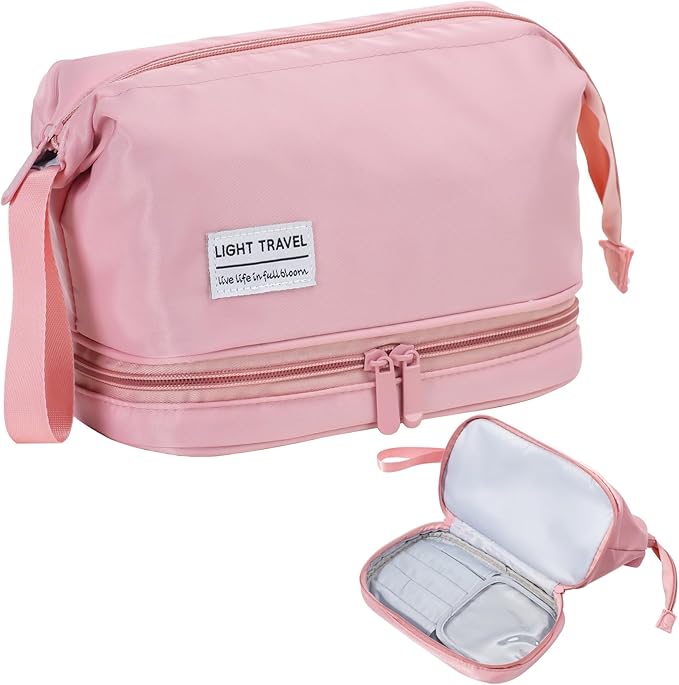 Hanging Travel Toiletry Bag for Women, Makeup Bag, Compact, sturdy, Lightweight, Waterproof, Simple and Practical, Functions As Both Cosmetic Organizer And Toiletry Bag (Woman, Pink)