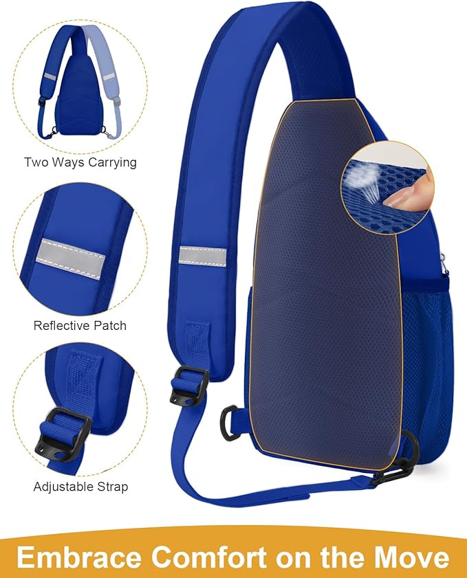 Pritent Crossbody Bags for Women Man, Waterproof Sling Bag Backpack Trendy Casual Cross Body Bags with Convertible Shoulder Strap Chest Bag for Camping Hiking Travel Essentials (Royal Blue, Large)