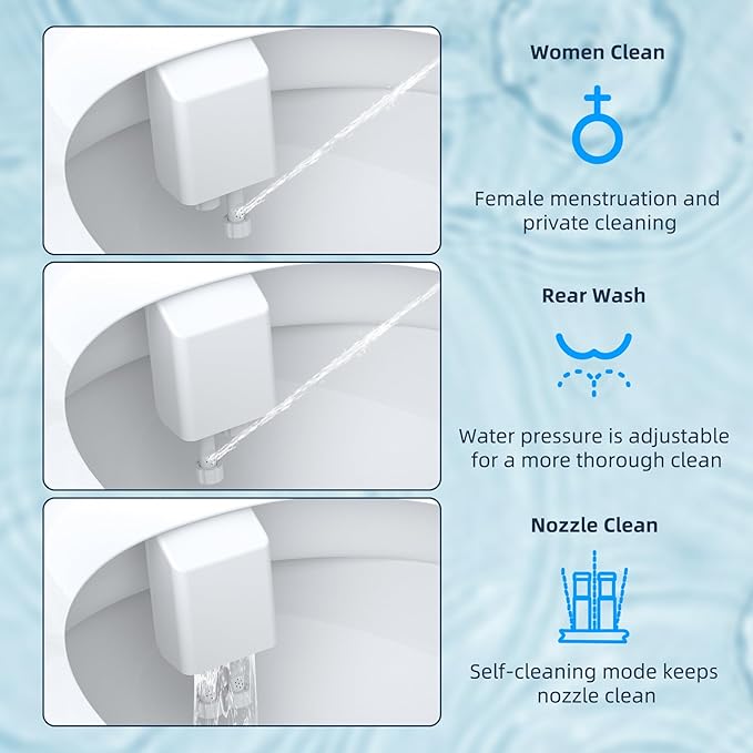 Hibbent Bidet Attachment for Toilet, Non-Electric Dual Nozzle for Frontal & Rear Wash, Adjustable Water Pressure Control, Fresh Water Bidet Toilet Seat, Self Cleaning Water Sprayer, Matte Black