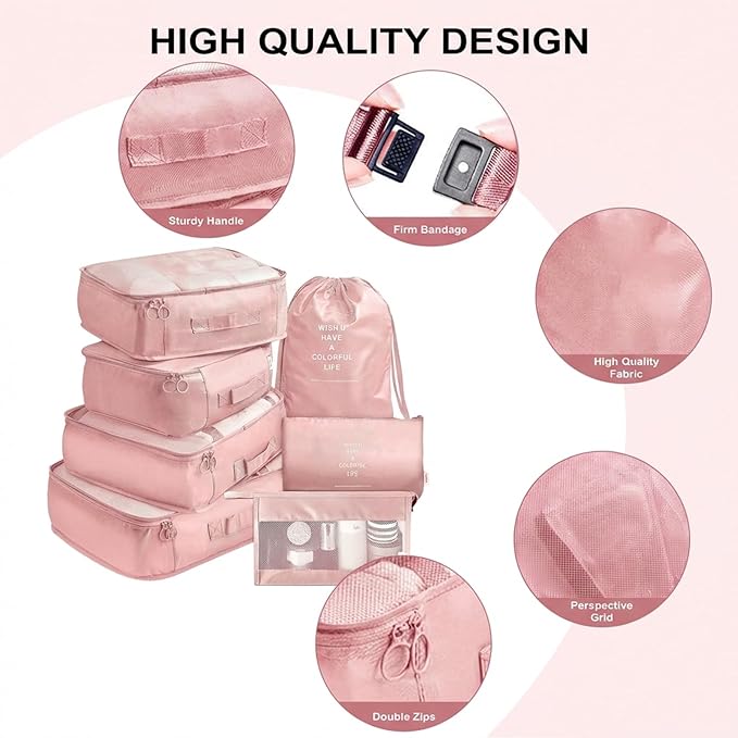 11 Set Packing Cubes for Travel,Gifts for Women Mom,Anti-Tearing Suitcase Organizer for Luggage with Shoe & Hanging Toiletry Bag, Toiletries Travel Bottles, 3 Portable Toothbrush Cases, Pink