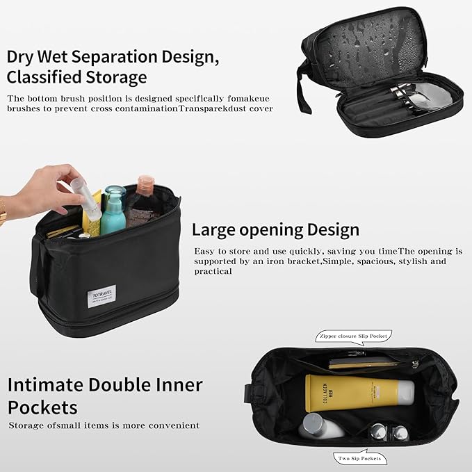 Hanging Travel Toiletry Bag for Women, Makeup Bag, Compact, sturdy, Lightweight, Waterproof, Simple and Practical, Functions As Both Cosmetic Organizer And Toiletry Bag (Woman, Jet Black)