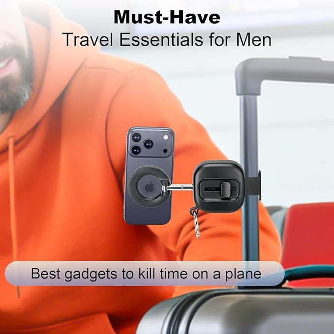 koolehaoda Airplane Phone Holder for Magsafe Air Plane Travel Essentials Magnetic Phone Mount Compatible with iPhone 17-12 Galaxy Mag-Safe Case, Handsfree for Long Flight Flying - Black
