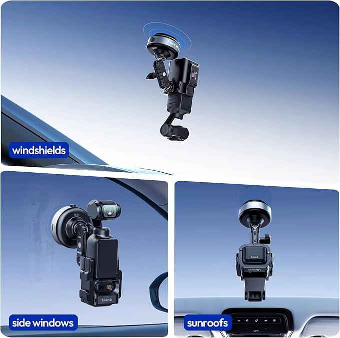 ULANZI SK-23 Electric Camera Suction Cup Mount with 1/4" Screw Hole for GoPro Hero 13/12/11/10/9, Insta360 X5/X4, DJI Osmo Pocket 3/2 Action 5 Pro/4, and Most Small Camera/Action Camera/Phone