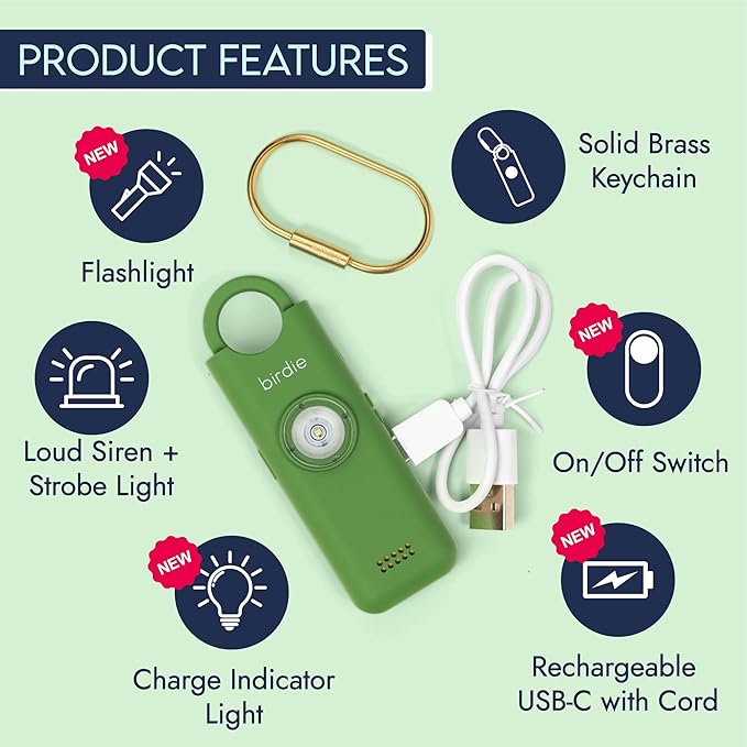She’s Birdie 3.0 New Version – The Original Personal Safety Alarm for Women by Women–Loud Siren, Flash Light and Rechargeable Battery in a Variety of Colors (Forest)