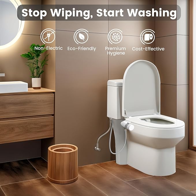 Ultra-Slim Bidet Attachment for Toilet, Non Electric Retractable Nozzles (Posterior/Feminine Wash) Hygienic Bidets Existing Toilets Seat, Adjustable Water Pressure, Water Sprayer Baday