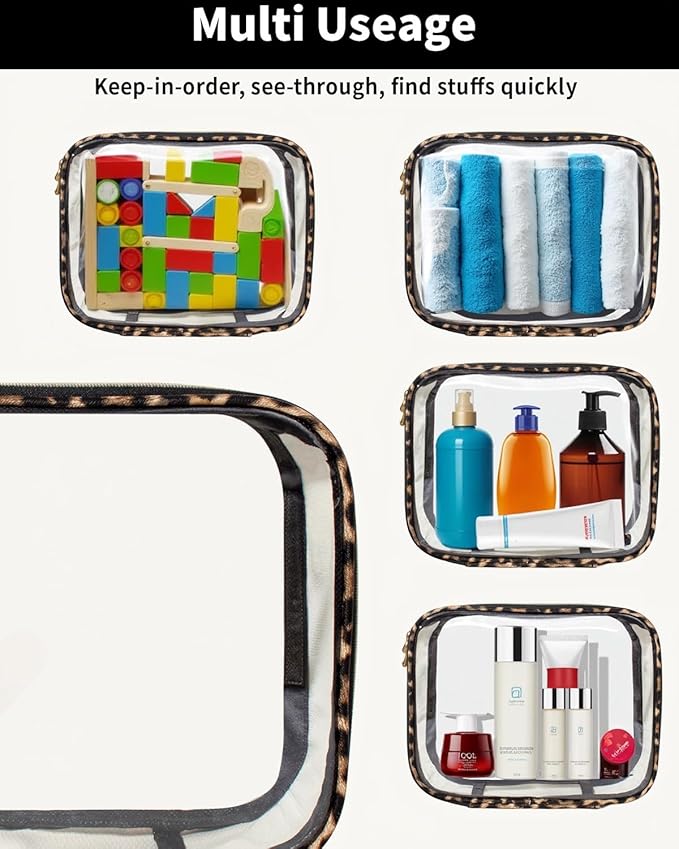 3 Pack Clear Makeup Bags for Women, TSA Approved Toiletry Bag Set for Travel Size Toiletries Carry on Travel Organizer Bags Waterproof Cosmetic Case Zipper Pouch Set Car Accessories Essentials