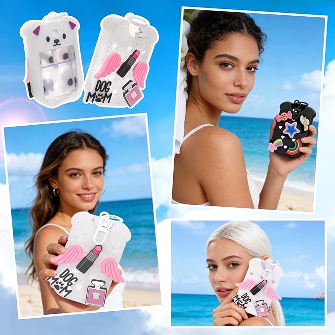 Mity rain Hand Sanitizer Spray Case Compatible With Touchland, Cute Silicone Hand Sanitizer Holder Keychain with 4 Charms, Portable Refillable Sanitizer Accessory, Gift for Women And Teens