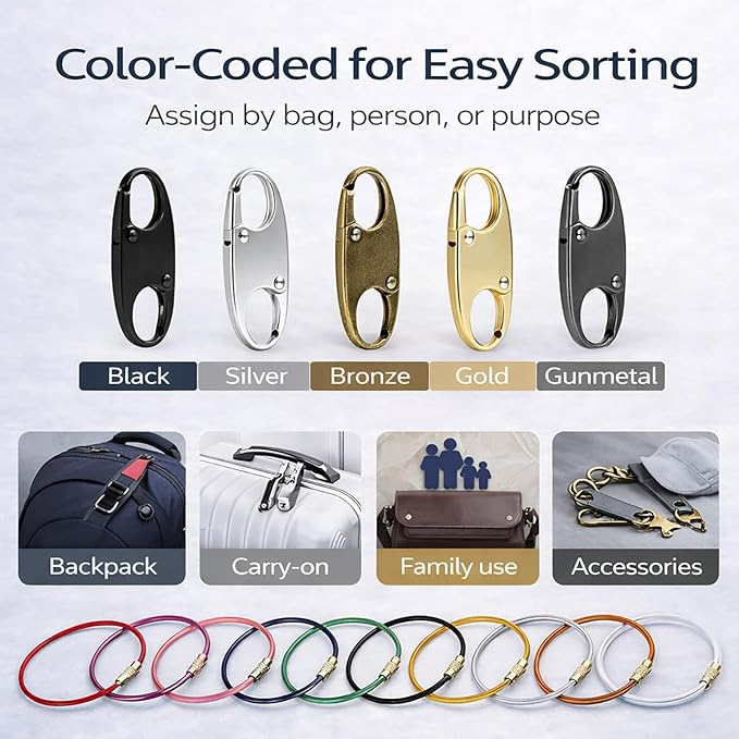 PPDVUUT Zipper Locks for Backpacks, Suitcases, Travel Bags & More, Anti-Theft Security Clips Set with 10 Locks & 10 Extension Rings, Metal Alloy Double-Opening Clips
