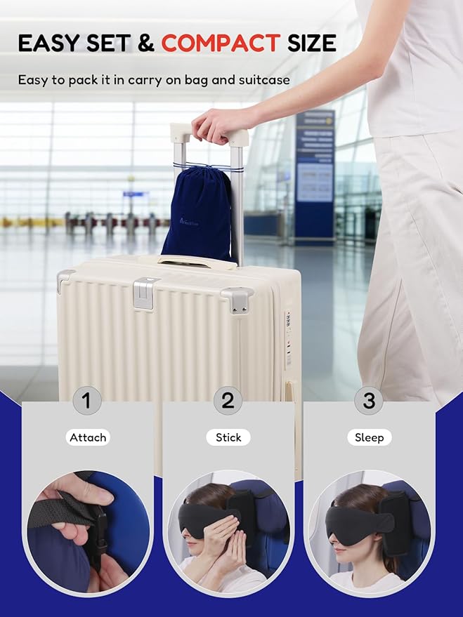 Travel Pillow for Airplane, Travel Pillow with Seat Strap and 3D Eye Mask to Firm Head, 360°Support Headrest No Bobblehead, Travel Essentials for Long Flight,Car Road Trip,Mottled Red