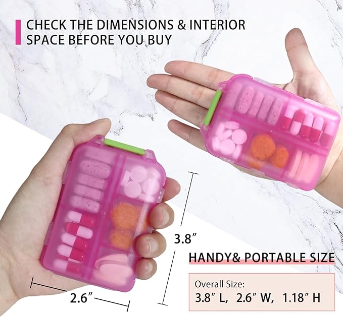 Pill Organizer with Medicine Labels, Travel Daily Pill Container, Mini Medication Organizer, 7-Day Pill Case, Set of 3 (Blue+Pink+Purple)